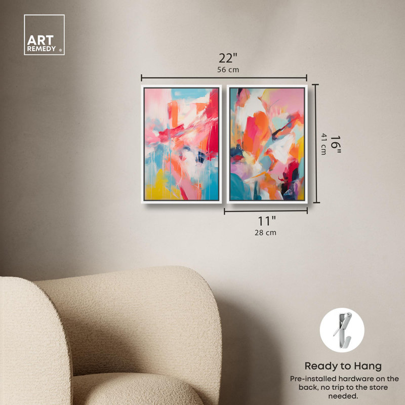 «Abstract Sober Set», ensemble de 2 œuvres d'art minimalistes par Art Remedy, H 15 po x l 10 po, Cadre flottant blanc