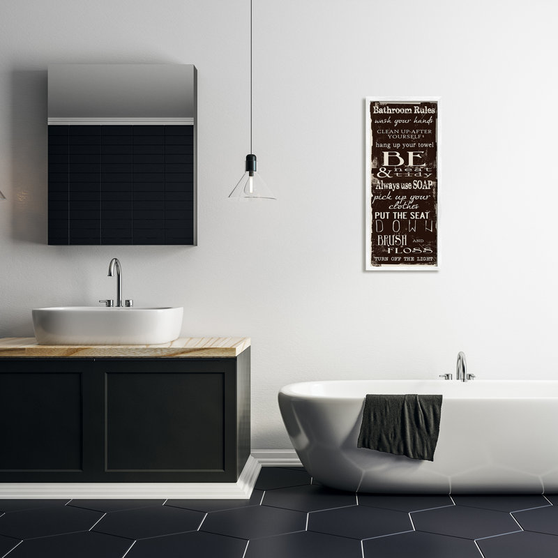 «Bathroom Rules Chocolate White» par Taylor Greene - impression d'art textuel, H 30 po x l 13 po x p 1,5 po