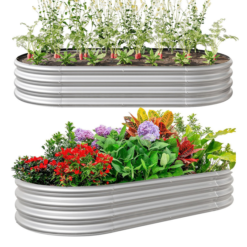 Churdan Metal Raised Garden Bed, Silver, 11.4" H x 89" W x 44.6" D