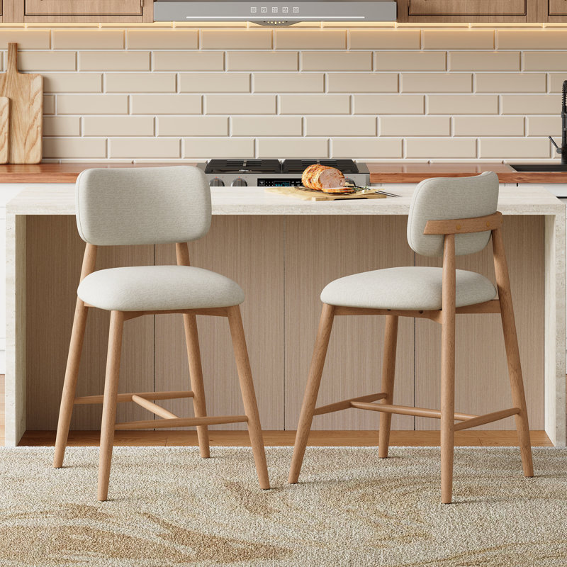 Tabouret de comptoir Talin, Coussin beige / structure naturelle