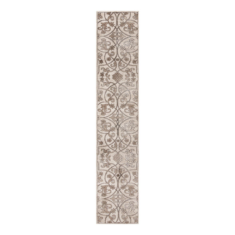 Tapis oriental beige foncé Derby, Tapis de couloir 2 pi 6 po x 13 pi 1 po