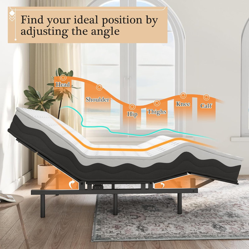 Structure de lit réglable avec télécommande sans fil, réglages indépendants de la tête et des pieds, compatible avec les matelas en mousse à mémoire de forme et en latex