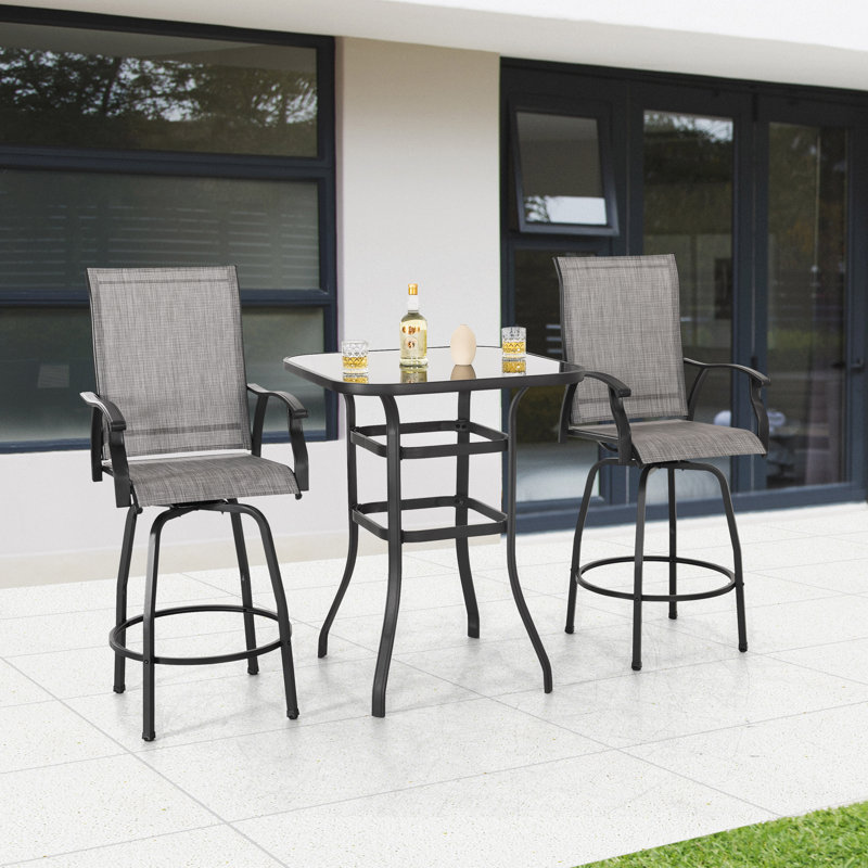 Outdoor 3-piece PVC-coated polyester Bar Set, Swivel Bar Stools And Bar Table, Gray