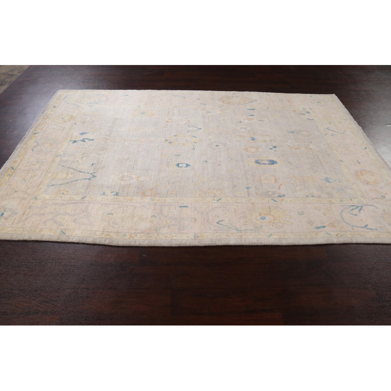 Tapis turc Oushak en laine à teinture végétale noué à la main 6 x 9