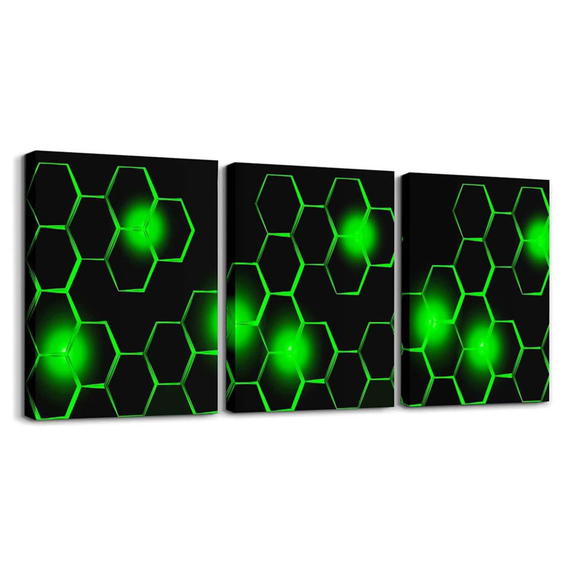 3 Piece Wrapped Canvas Print, Green