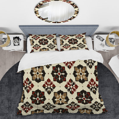 Ensemble de housse de couette transitionnelle brun beige et quadrilobe I