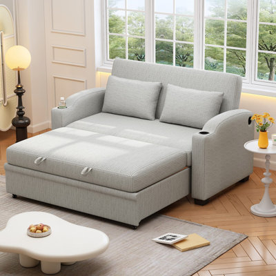 Pull Out Sofa Bed, Modern Convertible Loveseat Sofa With Adjsutable Backrest, Comfy Sofa