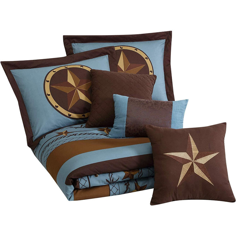 Tulsa 7-Piece Western Cowboy Texas Star Comforter Set, California King Comforter + 3 Throw Pillows
