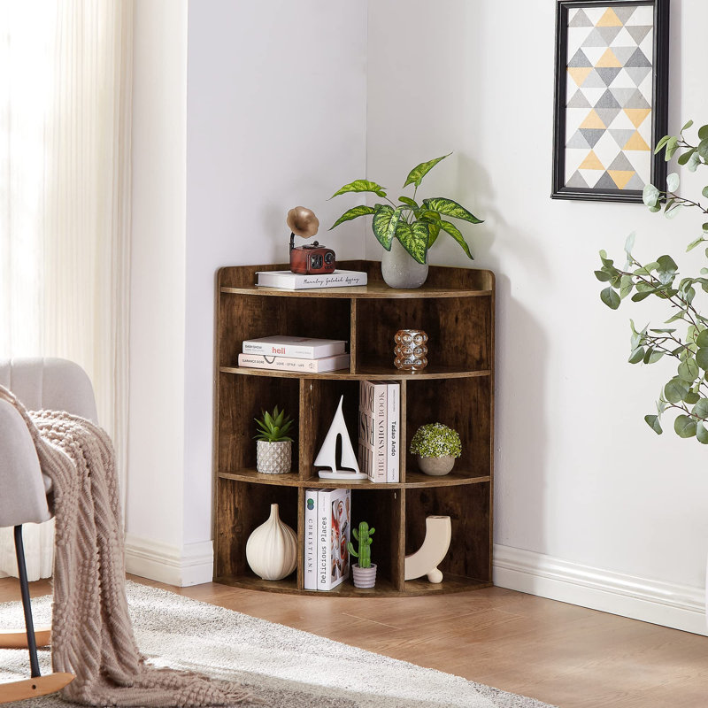Cayhlin 3-Tier Corner Bookcase Cabinet with 8 Cubbies, Wooden Corner Shelf with Curved Front Design, Cube Toy Storage Organizer Corner Units for Small Space, Living Room, Bedroom, Entryway