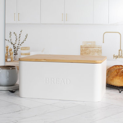 Magnifique boîte à pain avec couvercle en bois pour votre comptoir de cuisine - contenant spacieux pour ranger vos pains faits maison, muffins anglais et bagels - Le couvercle de planche à découper de qualité garde le pain frais