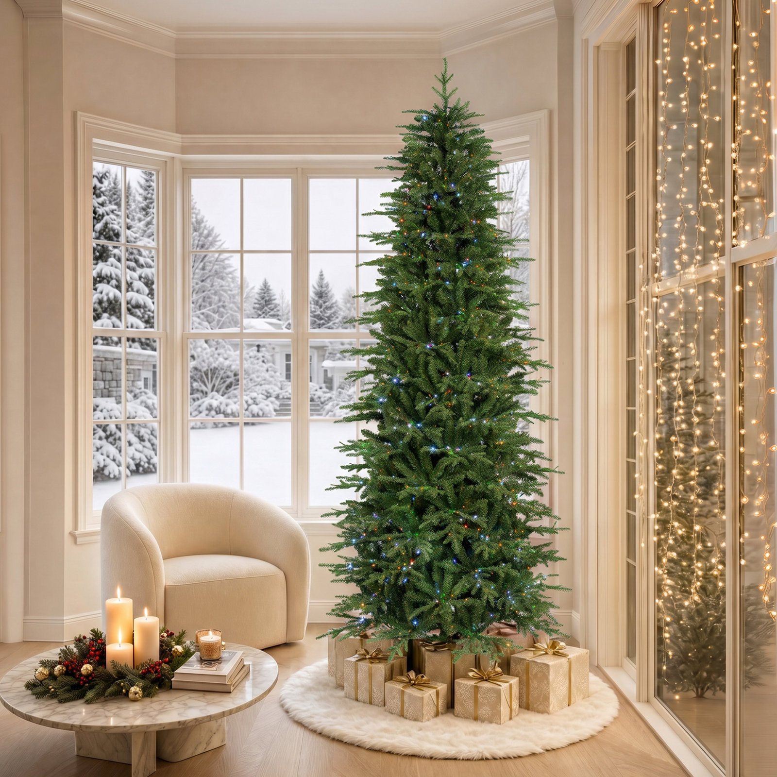 Slim Pre-Lit Fir Christmas Tree, 9' H