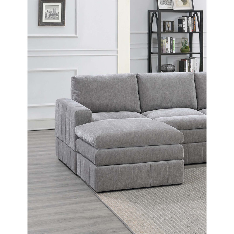 6pc Set Modular Sectional Set, Gray Suede