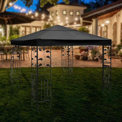 Black Single-Tier Gazebo Cover, Waterproof Oxford Fabric Outdoor Gazebo Top Cover, UV & Weather Resistant Patio Garden Gazebo Cover, 118" × 118", Frame Not Included