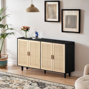 Functional and Stylish 4-Door Rattan Storage Cabinet for Home Organization