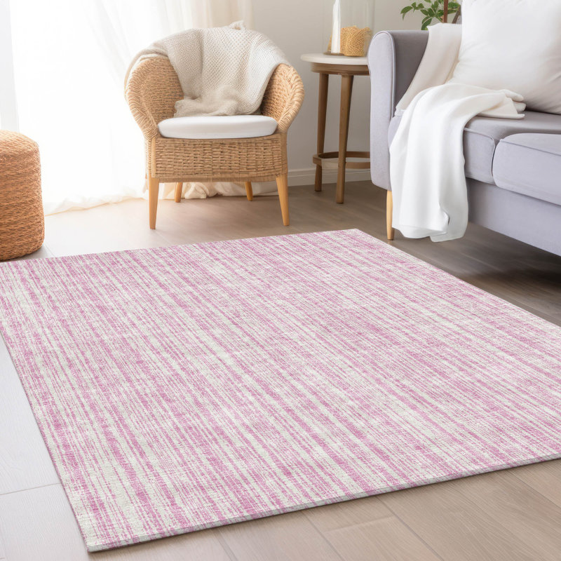 Machine Washable Indoor/Outdoor Chantille ACN760 StripesRug, Pink, 9' x 12'