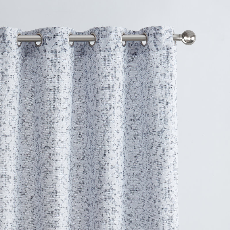 Leah Textured Leaf Grommet Curtain Panel, Blue, 54" W x 63" L
