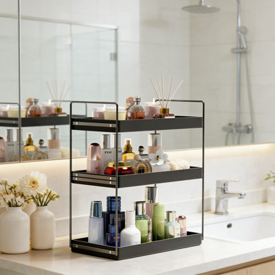 3-Tier Bathroom Countertop Organizer With Acrylic Trays, Metal Vanity Storage Shelf For Skincare, Makeup, Cosmetics, And Bathroom Essentials, Space-Saving Under Sink Standing Rack