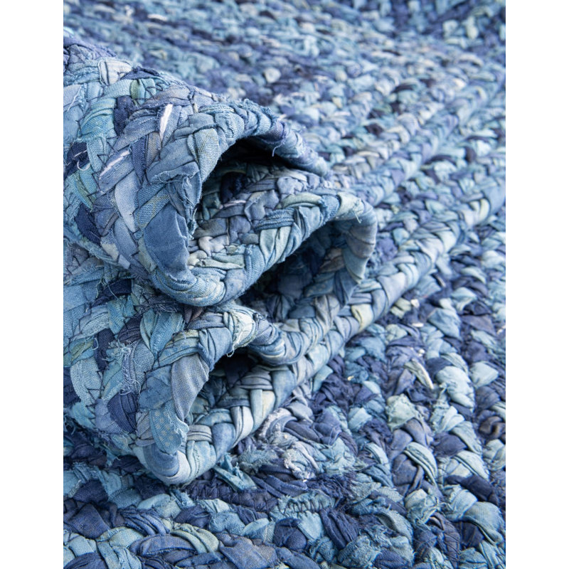 Panaca Hand-Braided Cotton Blue Area Rug, Table Runner 1'2" x 10'
