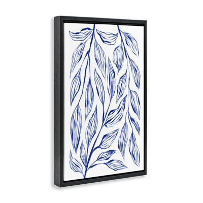 Feuilles bleues simples sur cadre flottant blanc, design par Martina Pavlova