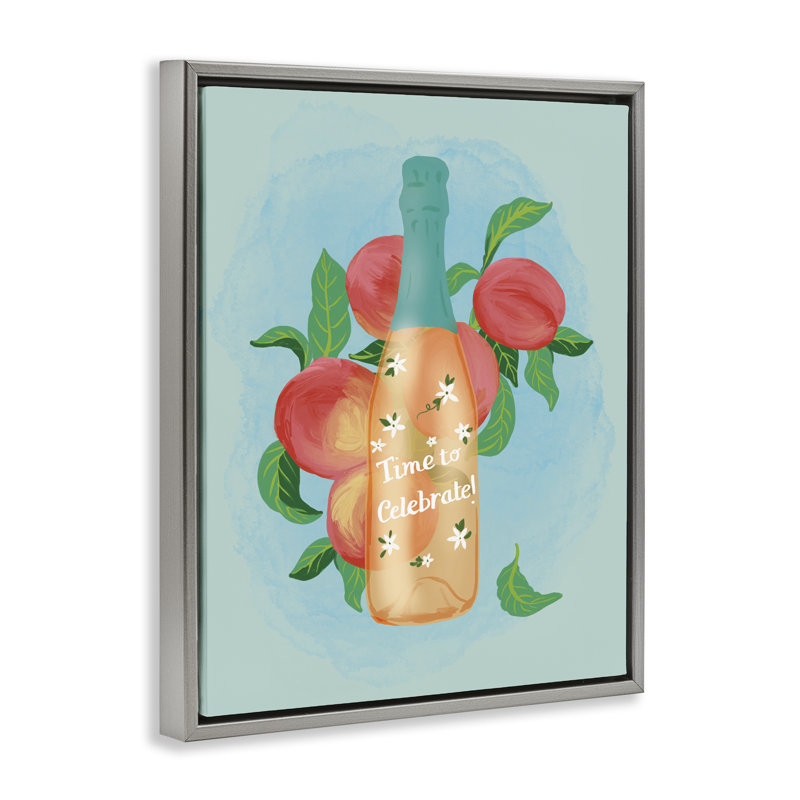 «Champagne with Budding Blooms», art mural sur toile flottante par Be Ni La, H 31 po x l 25 po, Cadre flottant gris lustré