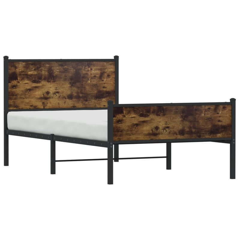 Vidaxl Metal Bed Frame Without Mattress , 125 x 196 cm, Smoked Oak