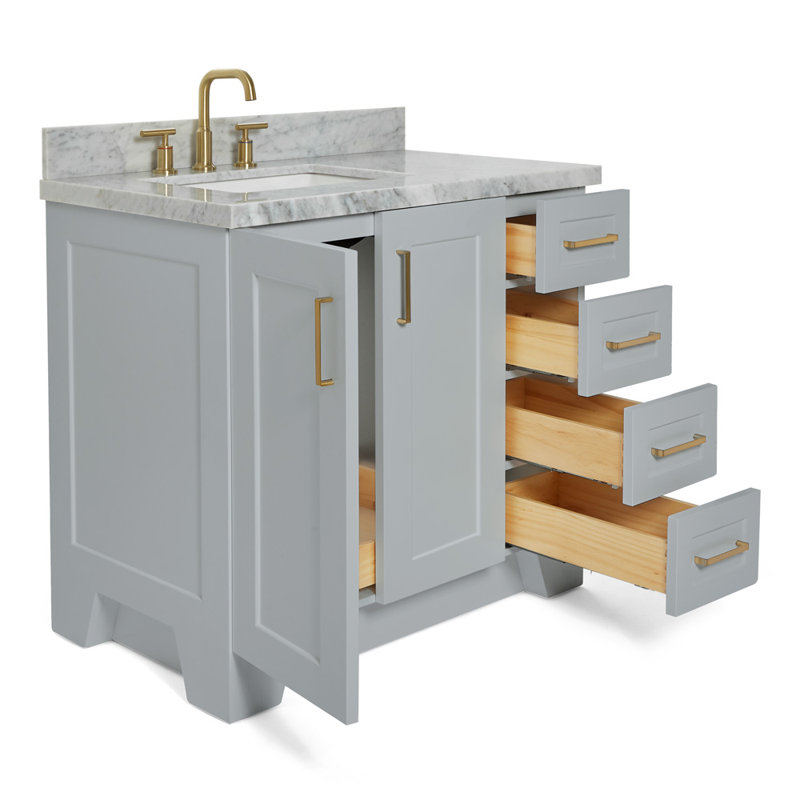 ARIEL TAYLOR 37 IN LEFT OFFSET RECTANGLE SINK VANITY, Gray, Rectangle, Left 