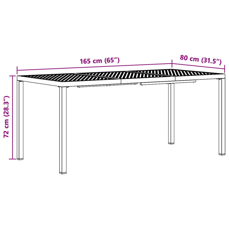 Steel Patio Dining Set Table,, 5, 72 cm H x 165 cm W x 80 cm D, 4