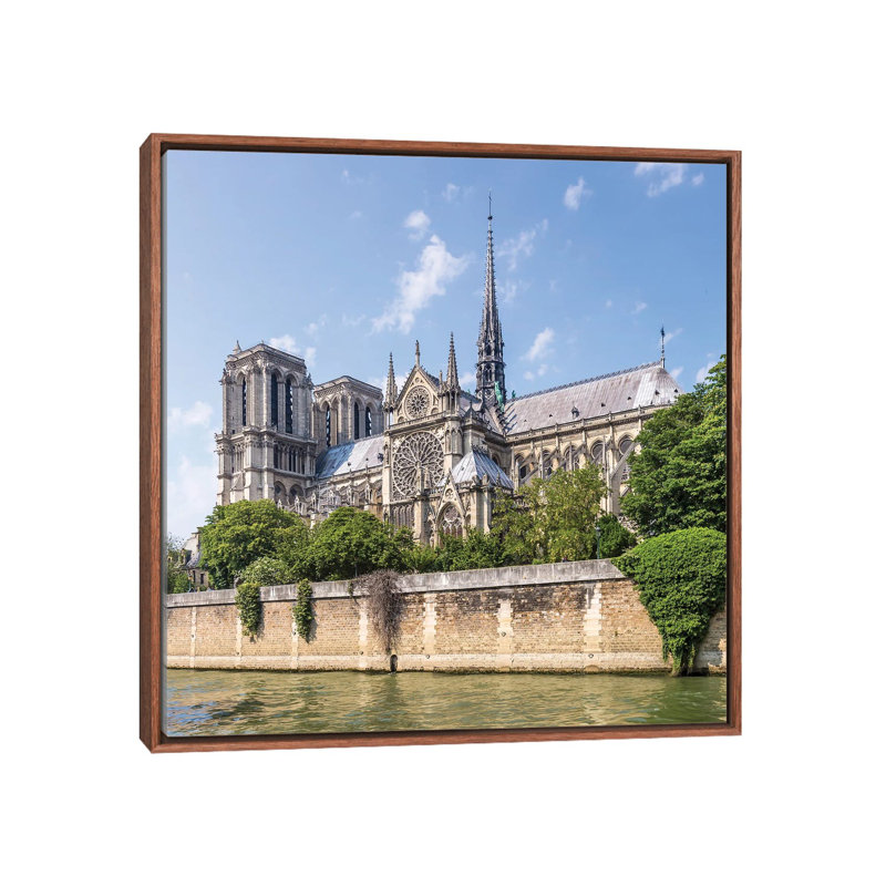 Cathedral Notre-Dame and River Seine 1 Piece Wall Art on Canvas, 45.72 cm H x 45.72 cm W, Brown Framed