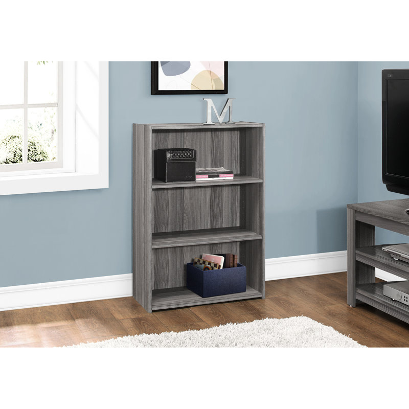 Grey Laminate, 4 Tier, Bookshelf, Bookcase, 36"H, Transitional, Office, Bedroom, Space Saving, 2 Adjustable Shelves, 1 Fixed Shelf, Assembly Needed 36"H Tier Bookcase Bookshelf Laminate Transitional