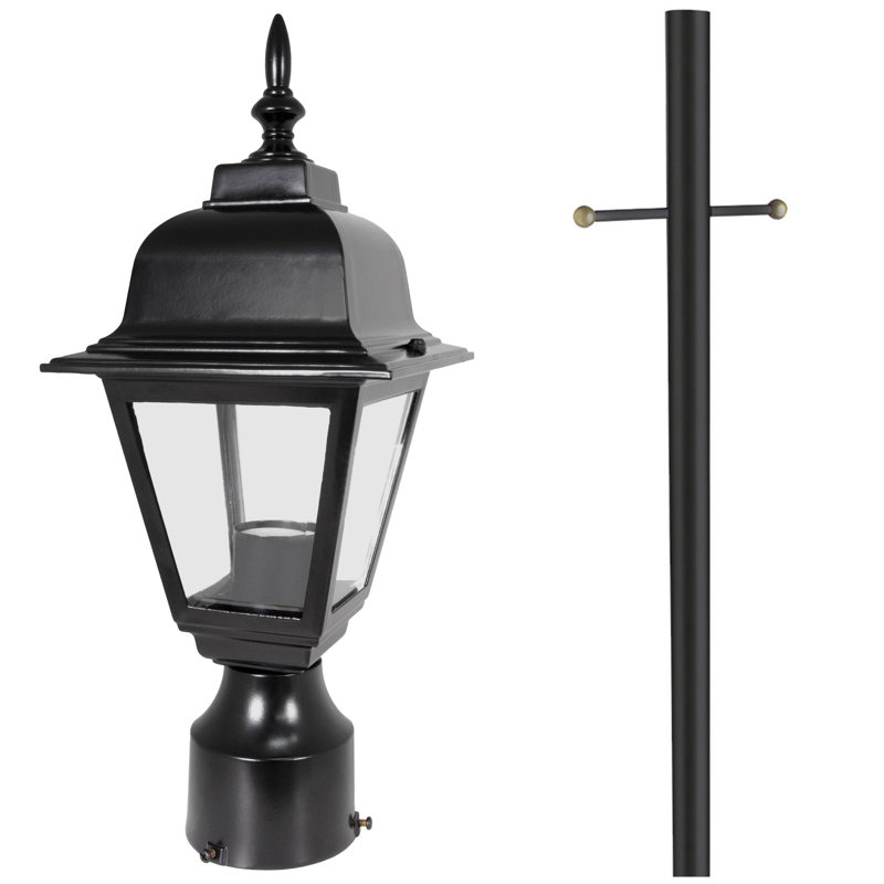 Lampadaire d'extérieur et lumière avec verre transparent traditionnel, Noir, H 96,25 po x l 6 po x P 6 po