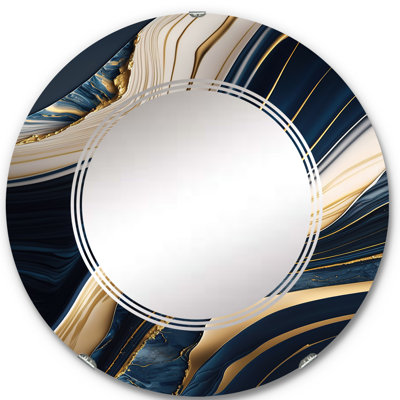 Abstract Geode Waves Blue And Gold II - Modern Waves Wall Mirror