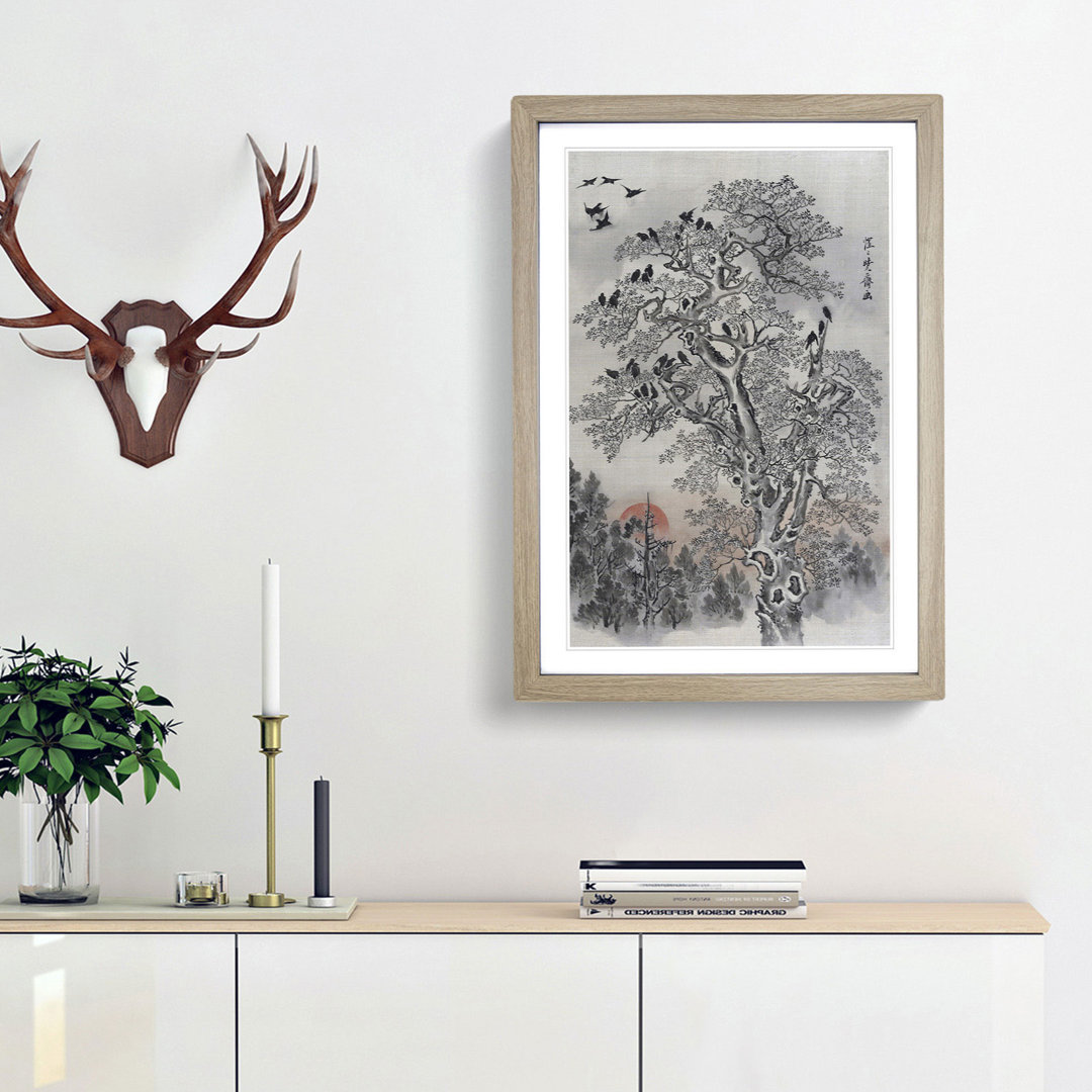 Flock of Crows at Dawn by Kawanabe Kyosai - Framed Print