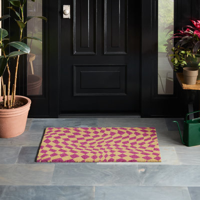 TOWN & COUNTRY TERRA  Emmett Groovy Checkerboard Outdoor Door Mat, Natural Coir Mat, 18"x30" Black
