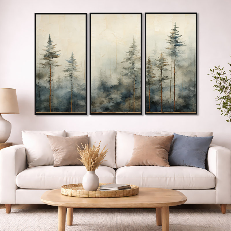Forêt d'art de pin Minimalisme, Cadre flottant noir, H 40 po x l 60 po x P 1 po