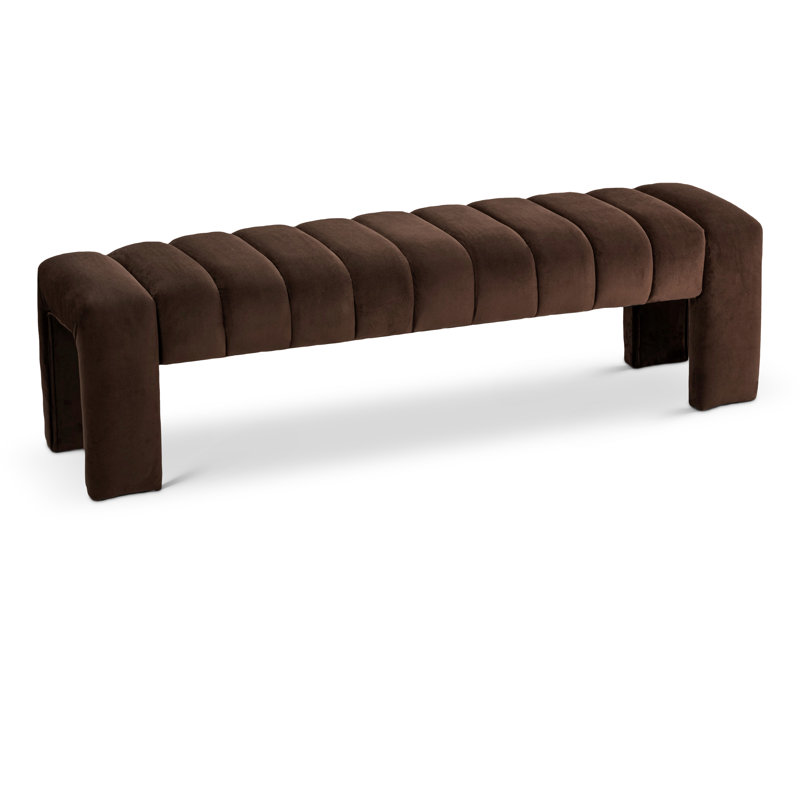 Banc en bois massif Kareem, Velours brun