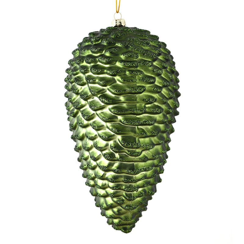 Ornement de Noël pomme de pin mat scintillant, Vert mousse