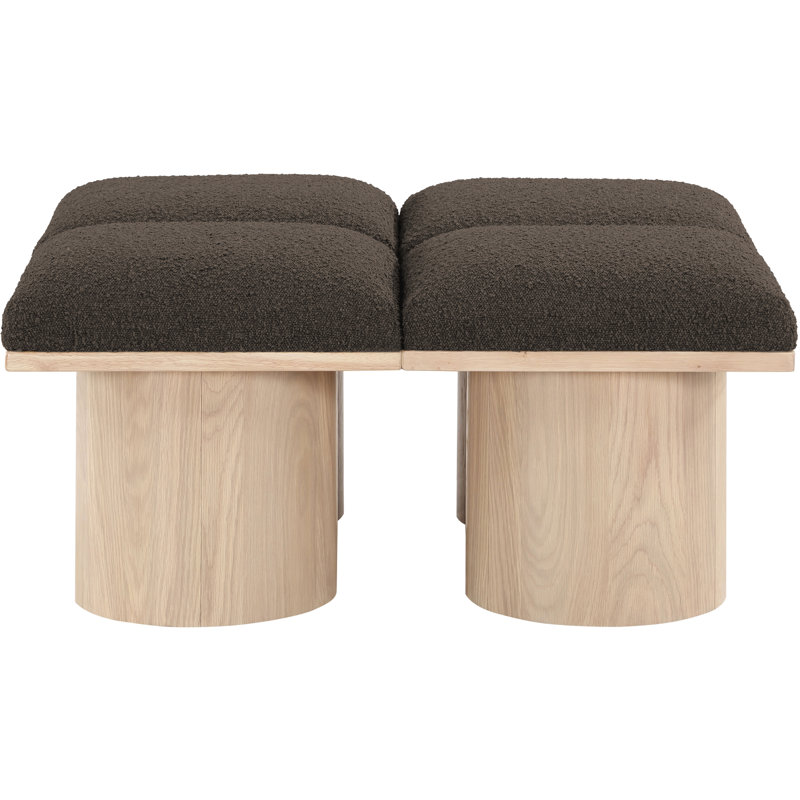 Banc rembourré Horatia, Tissu brun bouclé, Naturel, H 17,5 po x l 36 po x P 31 po