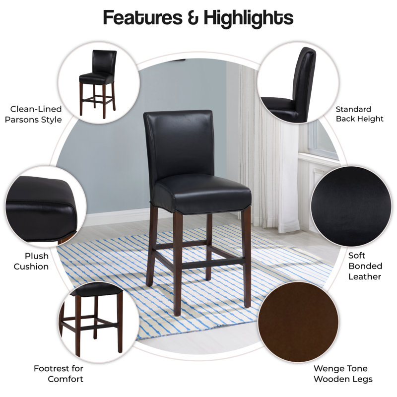 Zyaire Upholstered Counter Stool, Counter Stool (26.5 " Seat Height), Black