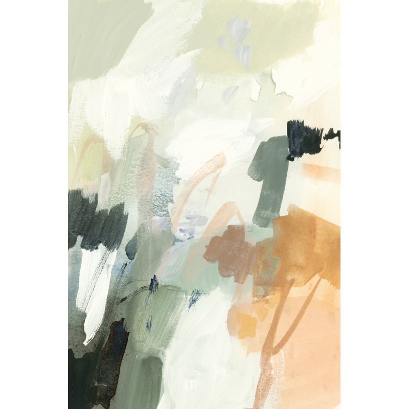 Moss & Peach II by Victoria Barnes - Painting on Canvas, 46cm H x 30cm W, Black Floater Framed