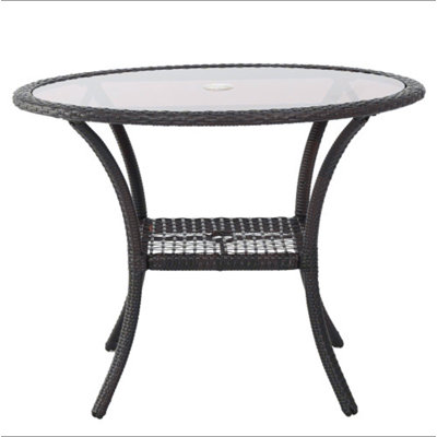 Table d'extérieur en rotin avec plateau en verre - résistant aux intempéries, léger