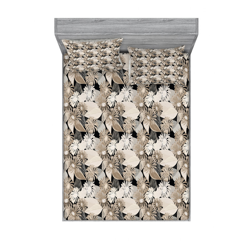 Microfiber Floral Sheet Set, Queen Sheet Set with Fitted Sheet