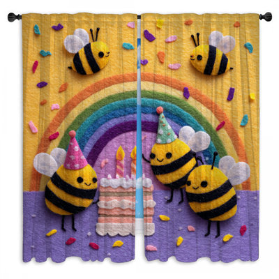 Felt Bees Birthday Cake Window Curtains Bees Sheer & Room Darkening - 2 Panels