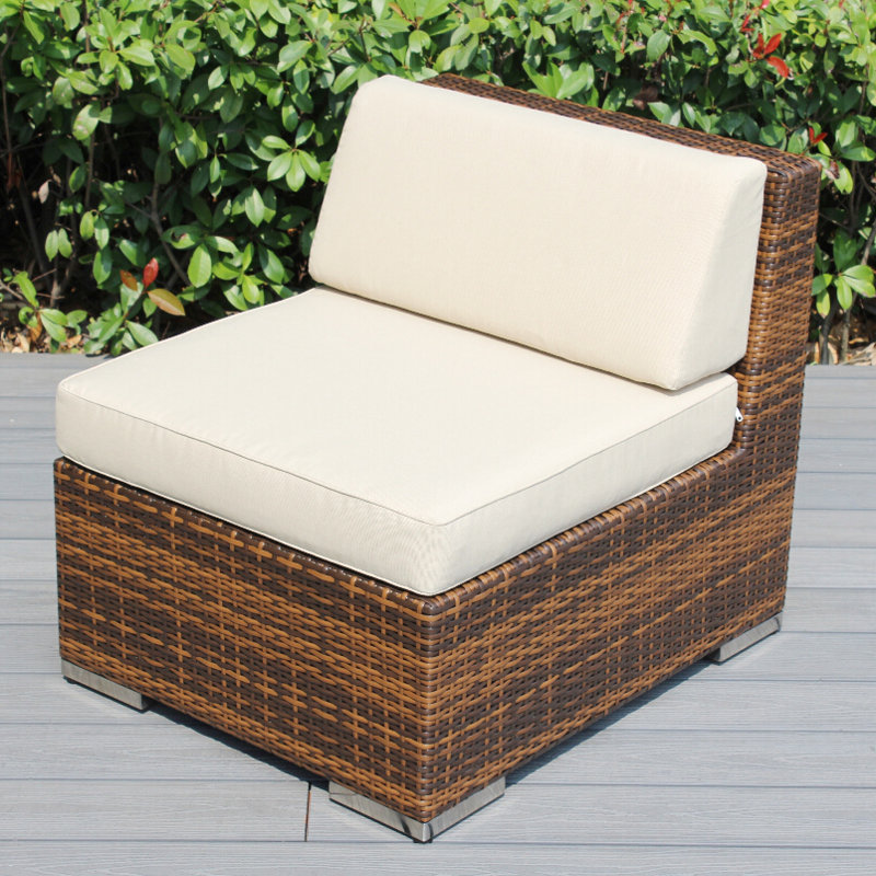 Billyjo Wicker Outdoor Armless Lounge Chair , Sunbrella® Cushions Included, Mixed Brown, Turquoise Sunbrella®