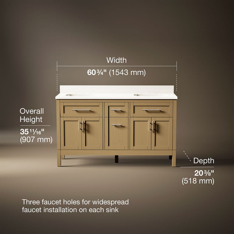 61" Single Bathroom Vanity Set, White, Light Oak