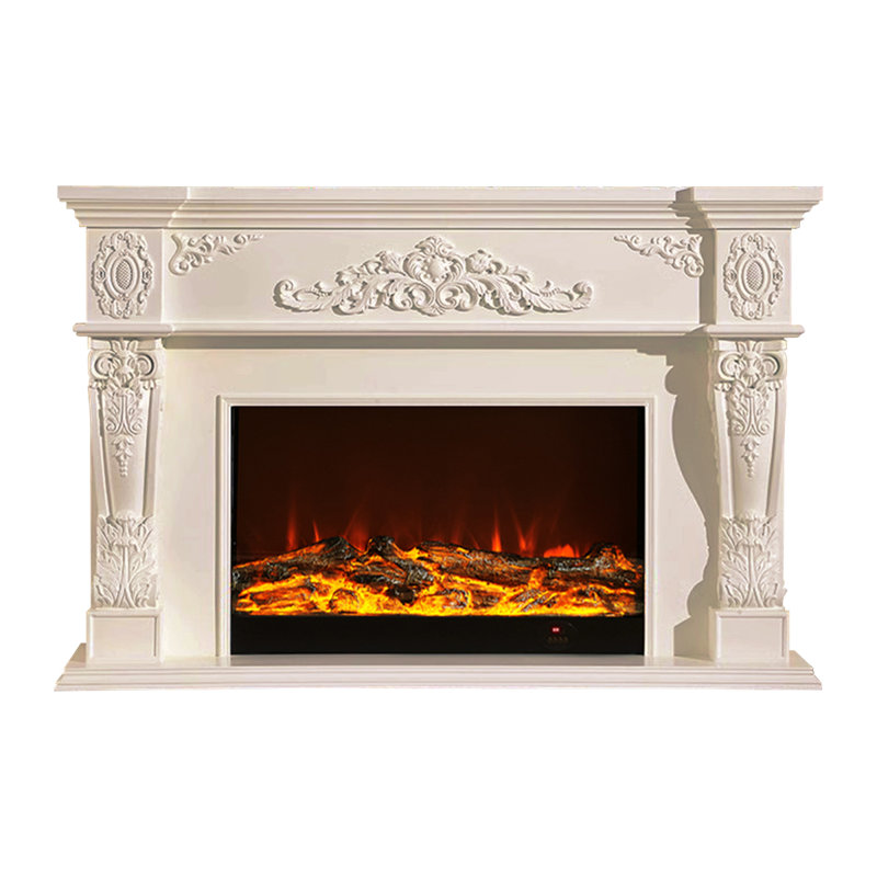 Beige Solid Wood Electric Fireplace