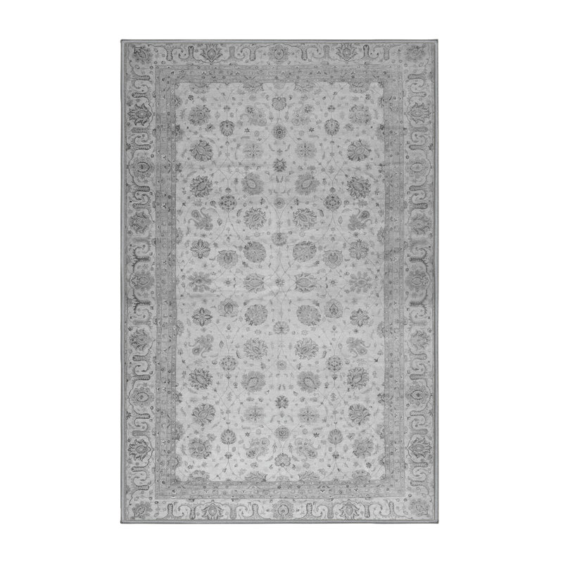 Tapis gris en laine / polyester tissé à la machine 6 pi x 9 pi Asam
