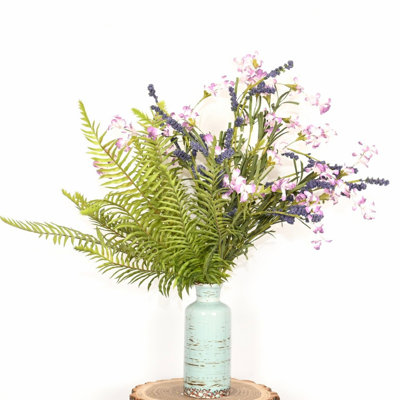 Arrangement floral de fleurs sauvages artificielles de 24 po pour remplisseur de vase, ferme à longue tige, grappe, baies, verdure, feuilles, fausse fleur pour la table à manger, centre de table, bouquet de fête, décoration intérieure