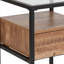 Glass Coffee Table with Drawer and Shelf in Wood Grain Finish