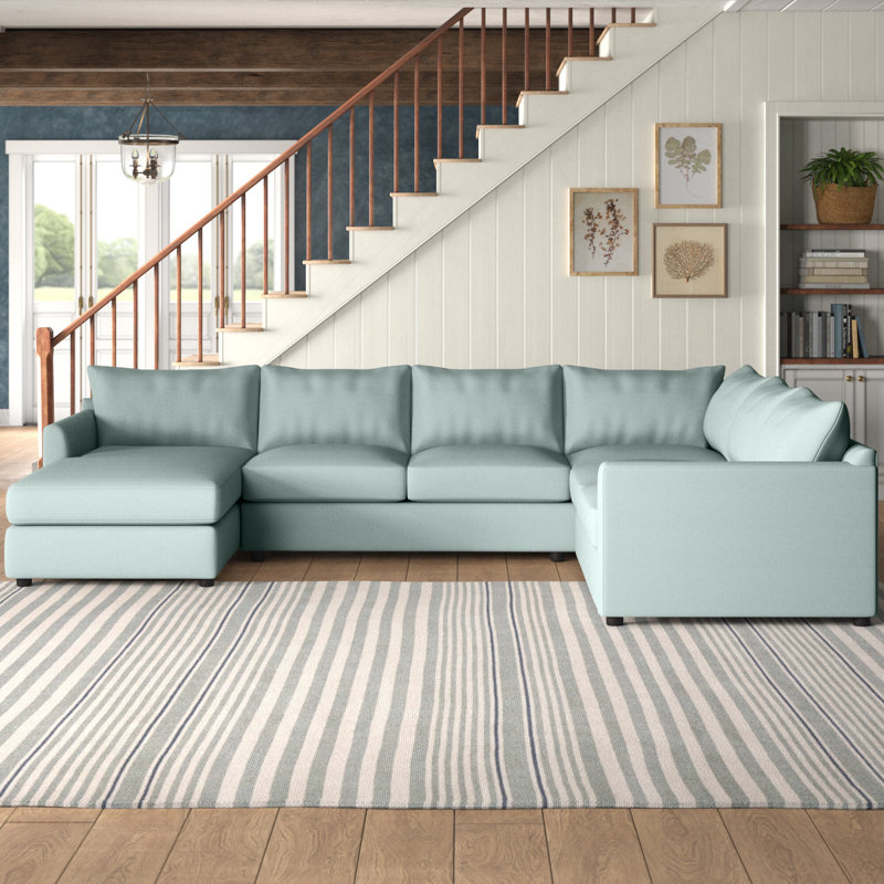Cecelia 3 - Piece Upholstered U-Sectional, Right Hand Facing, Canvas Spa Sunbrella® Canvas