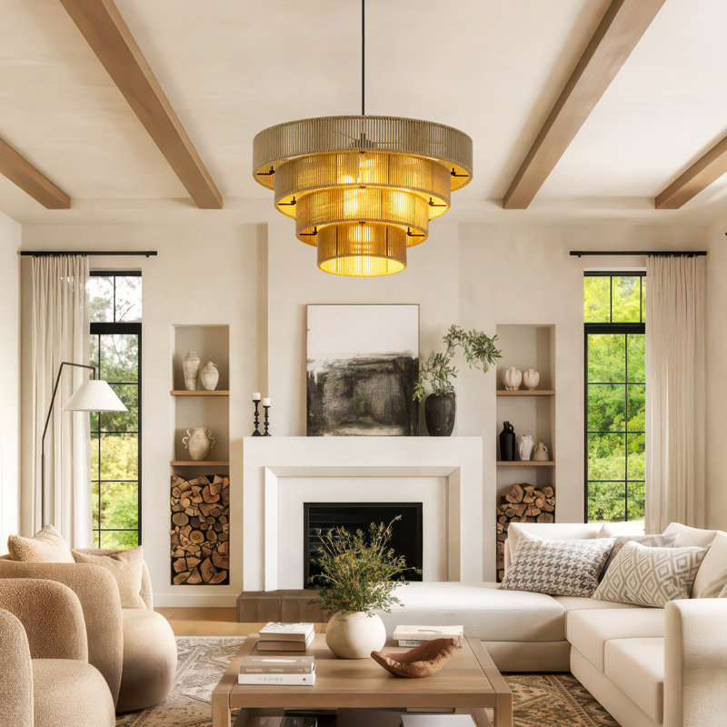 Luminaires de lustre en corde de chanvre tissés à la main à 4 niveaux Farmhouse, luminaires suspendus rustiques réglables 4 lumières Boho